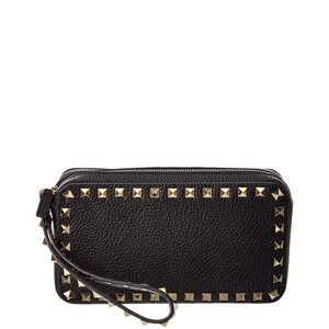 Valentino Rockstud Grainy Leather Clutch, Black